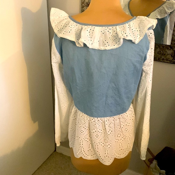 ROLLER RABBIT BLOUSE FROM ANTHROPOLOGY WHITE EYELET TRIM SIZE SMALL - Picture 4 of 5